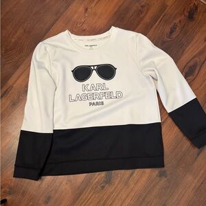 Karl Lagerfeld White and Black Logo Colorblock Sweatshirt